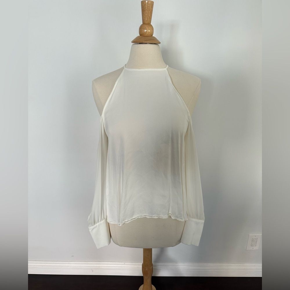 Zara size small white halter top style blouse with sheer sleeves